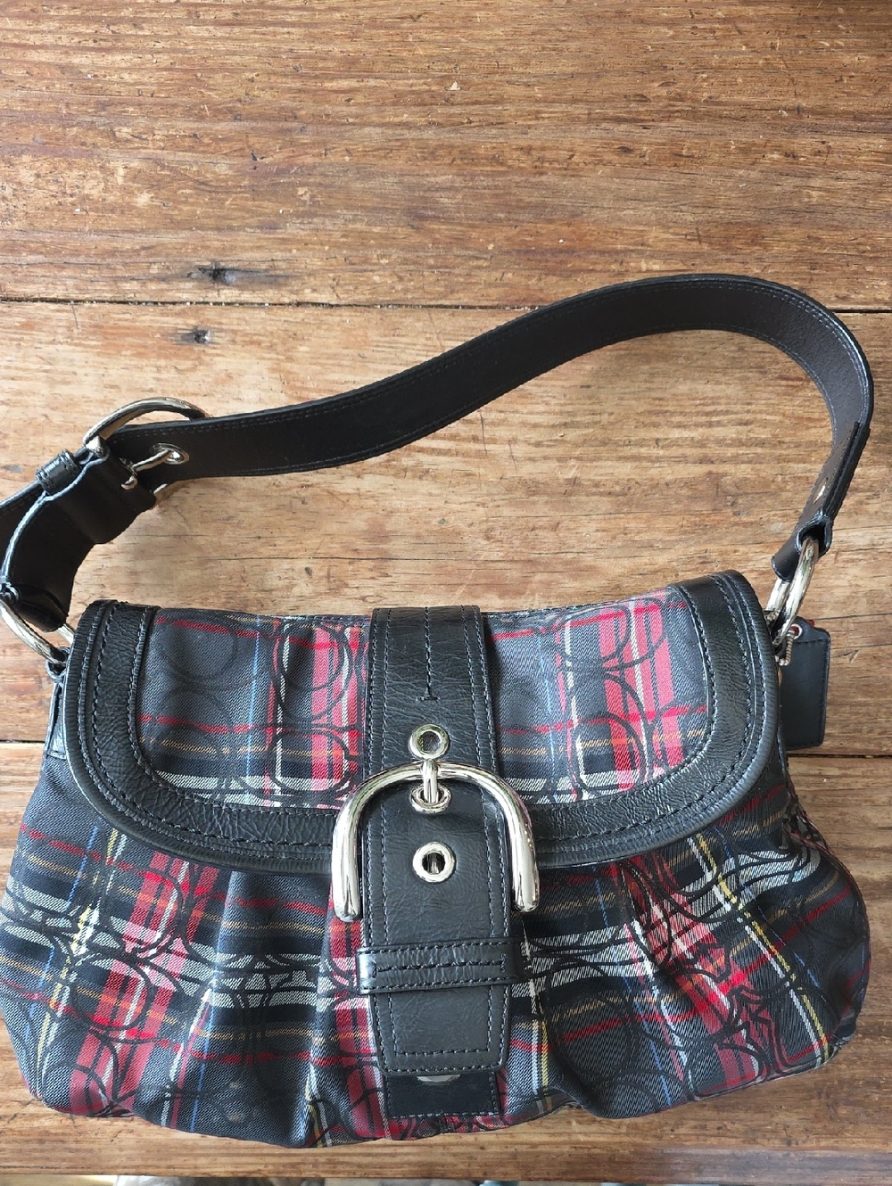 Coach Soho Tartan Signature C  Shoulder Bag with Silver Buckle